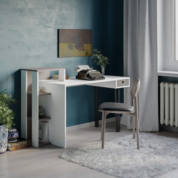 Loyd skrivbord 141x92 cm - Vit/ljus mocka