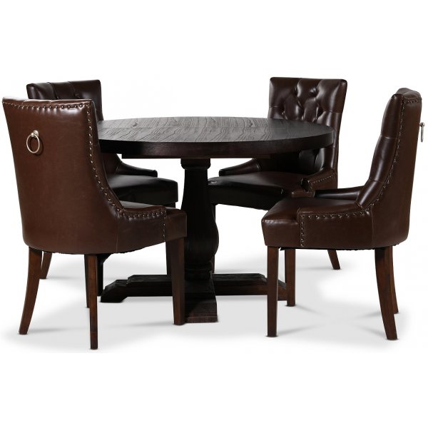 Lamier matgrupp Bord med 4 st Tuva stolar i brun PU med rygghandtag Lamier matgrupp Bord med 4 st Tuva stolar i brun PU med rygghandtag