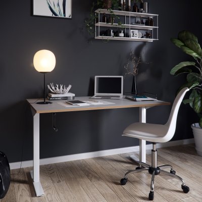 Wedge höj och sänkbart vitt skrivbord