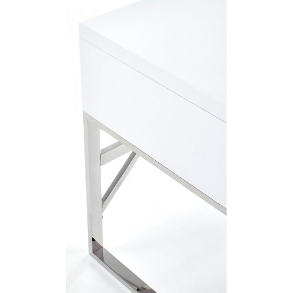 Caitlyn skrivbord i vit hgglans 120x60 cm kromade ben