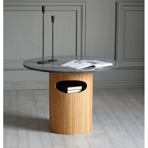 Arto runt soffbord hjd 60 cm - Ek / gr marmor