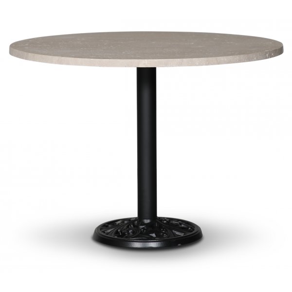 Flair runt matbord 105 cm - Svart Mystery E84 fot / Travertin sten