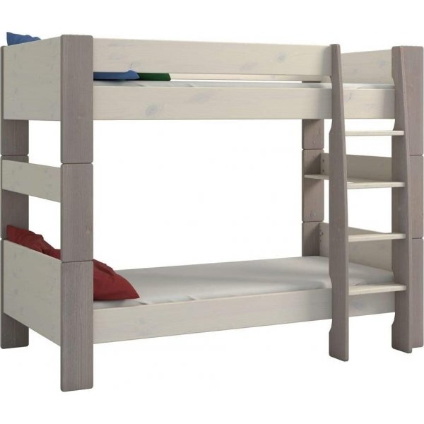 Voor kinderen stapelbed 90 x 200 cm - Whitewash/grijs/bruin