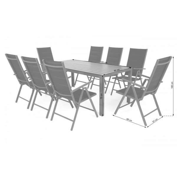 Utematgrupp Ibiza bord med 8 st positionsstolar - Gr/mrk gr