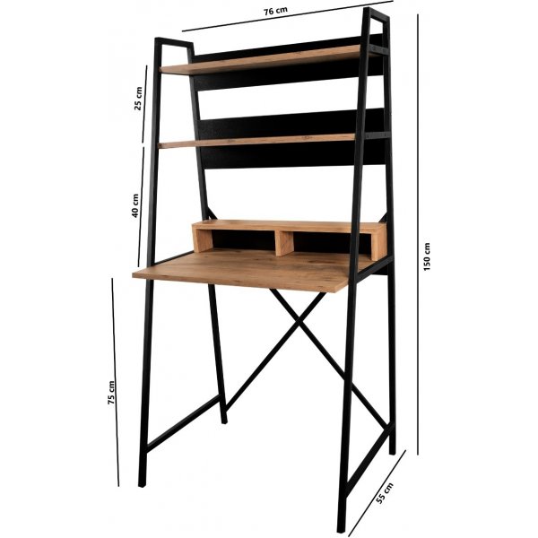 Etagre de bureau Rona 76 x 55 cm - Pin/noir