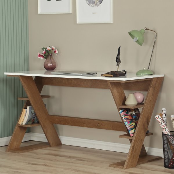 Lungo skrivbord 140 x 60 cm - Mörk ek/vit Lungo skrivbord 140 x 60 cm - Mörk ek/vit