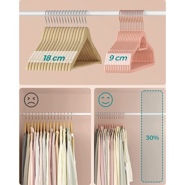 Cintre, velours, 43,5 cm, paquet de 50 - Rose