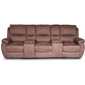 Canap Enjoy Hollywood Cinema - Fauteuil inclinable 3 places (lectrique) en tissu microfibre marron