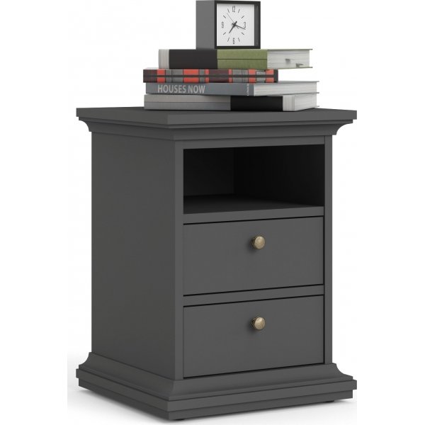 Paris smal nachtkastje met 2 lades en 1 open vak - Grijs