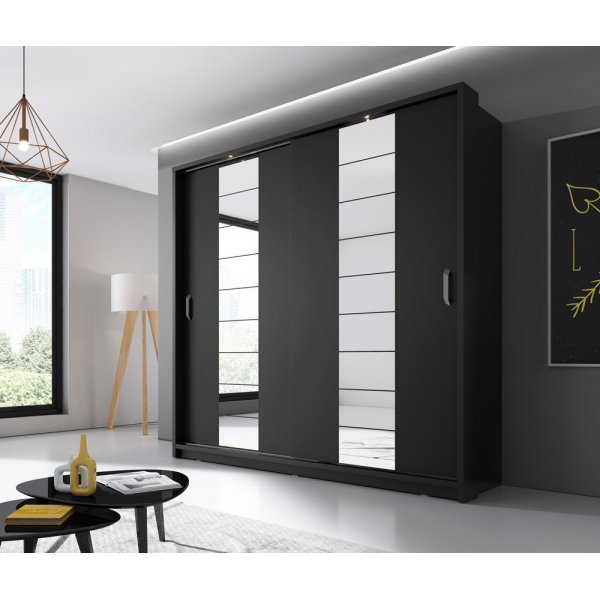 Armoire Mervyn L220 cm - Noir / Miroir Armoire Mervyn L220 cm - Noir / Miroir