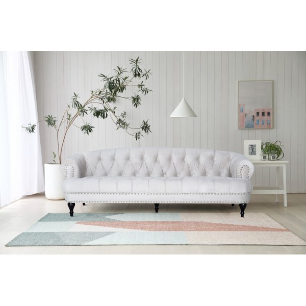 Soffa 3-sits chesterfield beige sammet