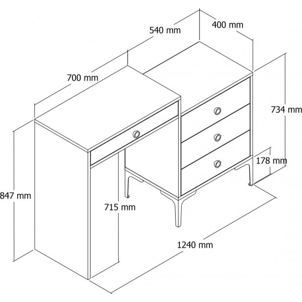 Lizbon kaptafel 124 x 40 cm - Walnoot/wit Lizbon kaptafel 124 x 40 cm - Walnoot/wit