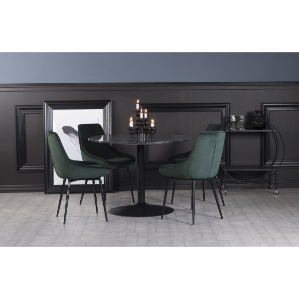 Plaza matgrupp, marmorbord med 4 st Theo sammetsstolar - Grn/Gr/Svart