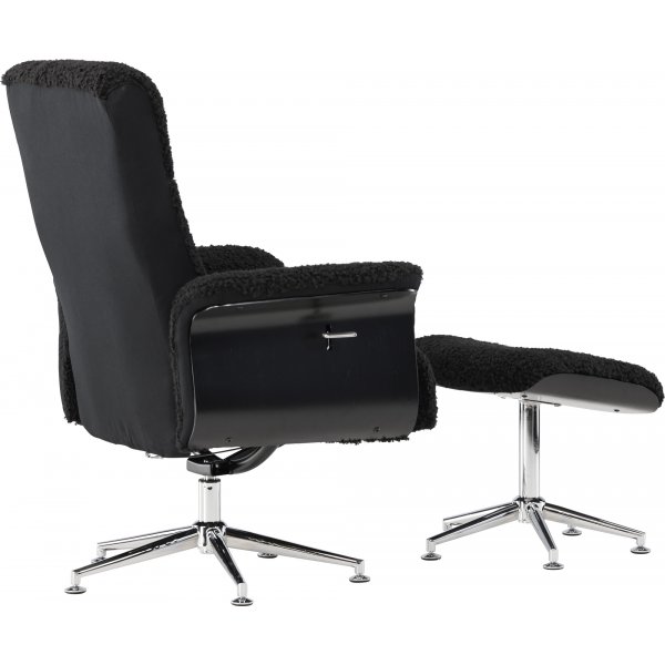 Reclinerfåtölj med fotpall Svart / Krom - Hagön + Textilrengöring för möbler Reclinerfåtölj med fotpall Svart / Krom - Hagön + Textilrengöring för möbler