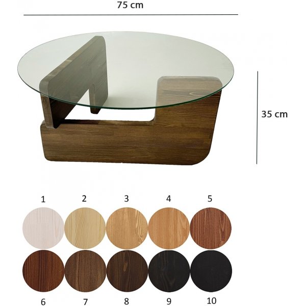 Mia soffbord 75 cm - Valnt/klarglas