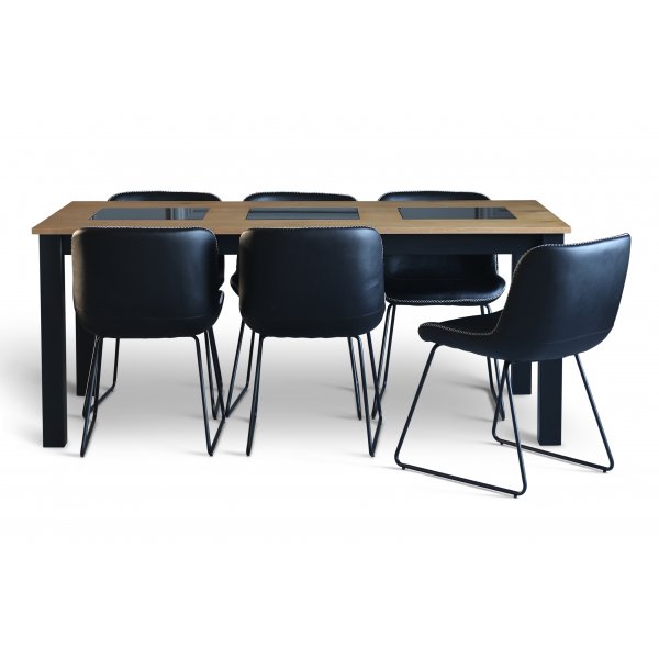 Texas stol i svart PU med ljus kontrastsm