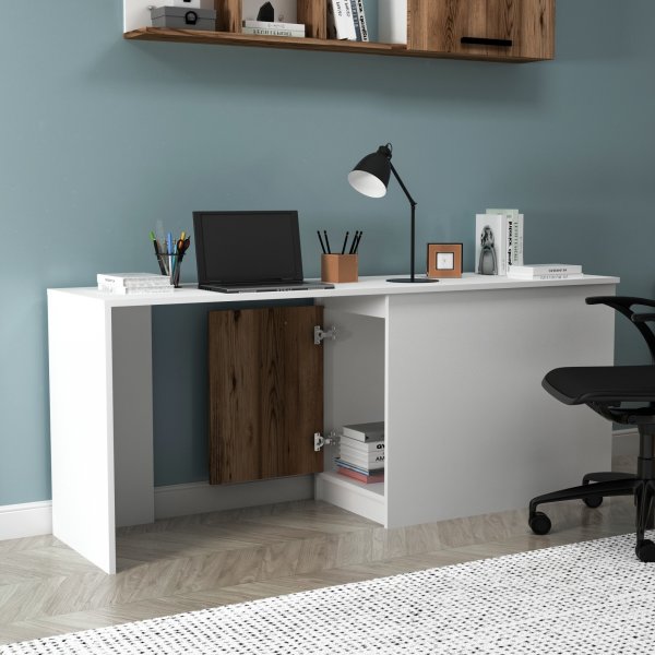 Bureau Newra 180 x 47 cm - Noyer clair/blanc Bureau Newra 180 x 47 cm - Noyer clair/blanc