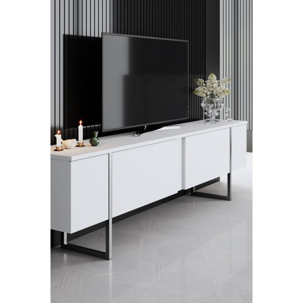 Meuble TV Lux - Blanc/argent