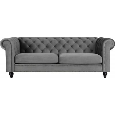 Royal Chesterfield 3-sits soffa i gr sammet + Flckborttagare fr mbler