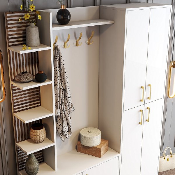 Meuble d'entrée Viyana 150 cm - Blanc/or Meuble d'entrée Viyana 150 cm - Blanc/or