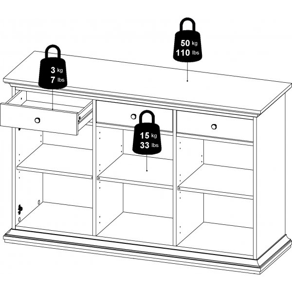 Buffet Paris avec 3 armoires et 3 tiroirs - Blanc