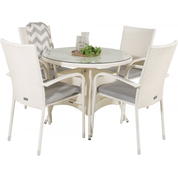 Volta utematgrupp med 4 st Anna stolar - Vit Volta utematgrupp med 4 st Anna stolar - Vit