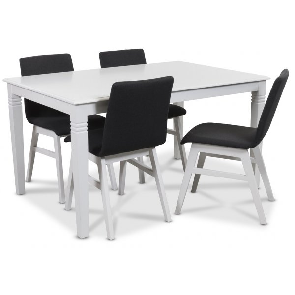 Mellby matgrupp 140 cm bord med 4 st Molly stolar gr - Vit / Gr