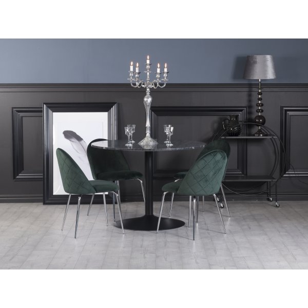 Plaza matgrupp, marmorbord med 4 st Plaza sammetsstolar - Grn/Gr/Svart