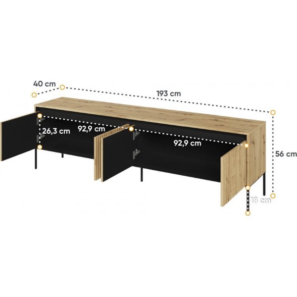 Trend TV-bnk B193 cm - Artisan ek/svart