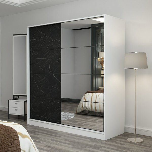 Armoire Kapusta avec porte miroir, 180 cm - Blanc/noir Armoire Kapusta avec porte miroir, 180 cm - Blanc/noir