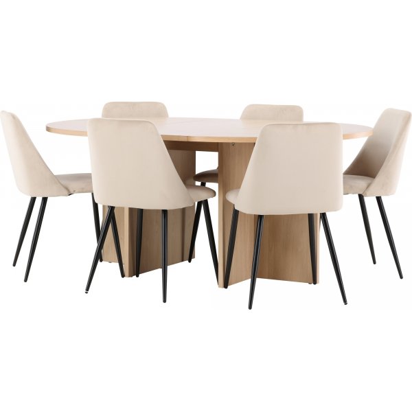 Matbord Strada med 6 st Night stolar - Beige/svart/whitewash Matbord Strada med 6 st Night stolar - Beige/svart/whitewash