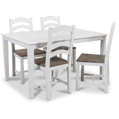 Mellby matgrupp 140 cm bord med 4 st New England stolar - Vit / Brun
