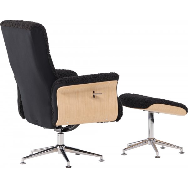 Hagn reclinerftlj med fotpall - Svart/oljad ek + Textilrengring fr mbler