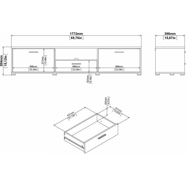 Banc multimédia Media Wide avec tiroirs - Blanc Banc multimédia Media Wide avec tiroirs - Blanc