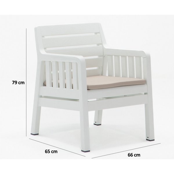 Lara loungegrupp med 3-sits soffa, 2 ftljer och bord - Vit