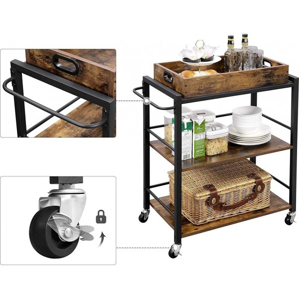 Chariot de service Teresia - Marron/noir Chariot de service Teresia - Marron/noir