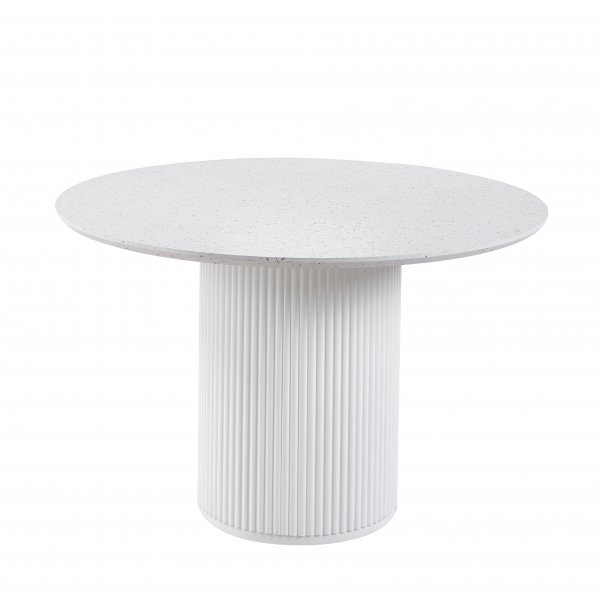 Matgrupp Sand� matbord �120cm i vit terazzo med 4st Santos matstol i beige velvet