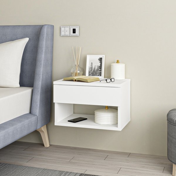 Ribes vägghängt sängbord - Vit Ribes vägghängt sängbord - Vit