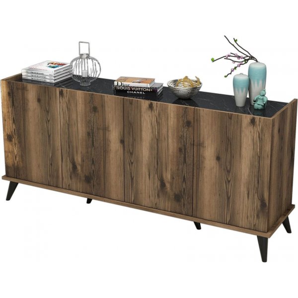 Buffet lgant - Noyer/marbre noir