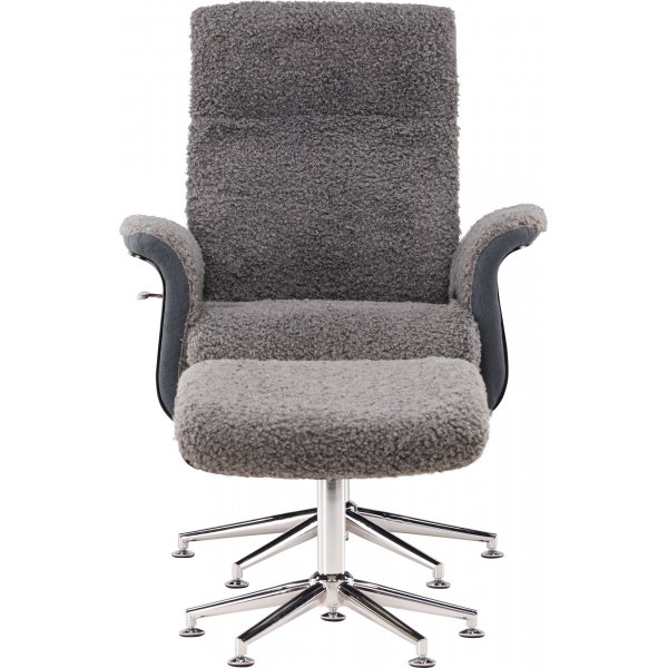 Hagön reclinerfåtölj med fotpall - Grå fårskinnsimitation/svartbetsad ek + Fläckborttagare för möbler Hagön reclinerfåtölj med fotpall - Grå fårskinnsimitation/svartbetsad ek + Fläckborttagare för möbler