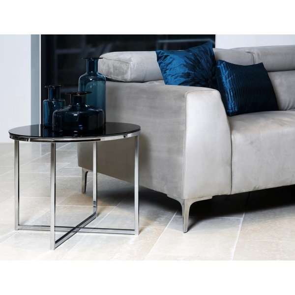 Irving runt sidobord - Krom/Svart glas Irving runt sidobord - Krom/Svart glas