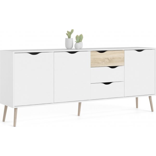 Buffet Oslo avec 3 armoires et 3 tiroirs - Blanc/chne